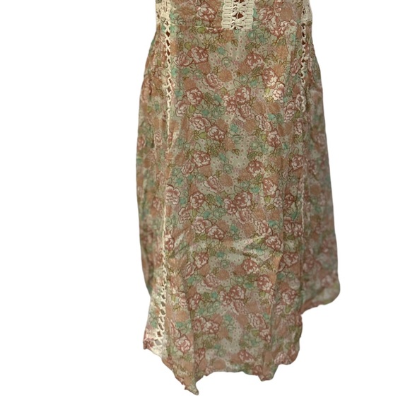 AQUA Rayon Shift Floral Weekend Casual Peasant Nap Dress Crochet Trim Sundress - Picture 10 of 16